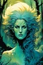 Placeholder: create a wildly conceptual closeup full body print illustration of a feral female mage with highly detailed hair and feminine facial features, in an ethereal, otherworldly ,ancient Spring forest , in the comic book art style of Bill Sienkiewicz, Mike Mignola, Sparth, Maxfield Parrish, and Jean Giraud Moebius, finely textured, drawn, colored, and inked, suffused with dramatic natural light and shadow of sunset