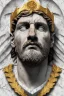 Placeholder: Ultra Realistic image, Roman sculpture, white marble material, Lionel Messi, gold Laurel leaves wreath, god crown, baroque ornaments, one gold star in heart, sun ornament, sun rays background, chisel style, waist up portrait, emperor style, epic, celestial, cinematic lighting, God light, god rays, 4k resolution, smooth details, ornate details, soft lighting, unreal engine 5, art station, substance 3d.