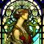 Placeholder: A big Art Nouveau stained-glass window in an Art Nouveau villa by artist "Alphonse Mucha"