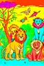 Placeholder: COLORED DRAW LION, PANDA, GIRAFFE AND MONKEY ON THE JUNGLE, CARTOON STYLE, LOW DETAILS, THICK LINES