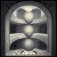 Placeholder: a 3d illusion in the style of escher & giger, stairs, windows, matching colors