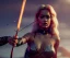 Placeholder: Rita ora, longbow, holding arrow, fire, long curly black hair, choker, hands