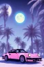 Placeholder: 1980's aesthetic vaporwave palm trees with lighting with moon with porsche in the winter snow