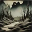 Placeholder: Creepy landscape, strong texture artistic polaroid volumetric light, Yves Tanguy, Henri Rousseau, 3d abstractism