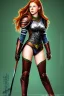 Placeholder: concept illustration, ultra-realistic, super-detailed, strikingly beautiful teen female, 16 years old, long ginger hair, green eyes, medium freckles, full lips, full body, full face, b-cup breasts, athletic, centred camera, ignore NSFW, black skimpy fantasy leather armor, stern expression