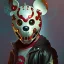 Placeholder: zombie mickey mouse hybrid, photorealism, movie screen capture, horror, sci-fi, retrofuturism, matching mickey mouse ears on mask