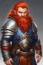 Placeholder: male dwarf silver/gold/blue armor, Red/orange hair long beard, green eyes