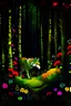 Placeholder: Wolf lurking through a forest. Night, flowers, dynamic light, mushrooms, distant trees, by Qistina Khalidah