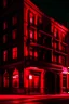 Placeholder: Dimly lit moist hotel with red neon lights