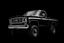 Placeholder: front corner 1973 GMC square body truck(lifted) facing to viewer's left, dark gray background, high contrast black and white vector