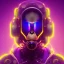 Placeholder: A beautiful portrait of a cyborg monkey purple neon color scheme, high key lighting, volumetric light high details psychedelic background