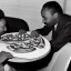 Placeholder: Martin Luther King Jr. and Waluigi eating pizza at a Denny's restaurant