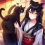 Placeholder: cat girl, masterpiece, best quality, volumetric lighting, detailed outfit, perfect eyes, black hair, golden eyes, long hair, tail, kimono,