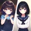 Placeholder: Clear focus,High resolution, Black short fluffy hair, and purple eyes, wearing a sailor uniform, must wear a short skirt,mad pose