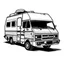 Placeholder: 1986 FLEETWOOD MOTORHOME LOGO BLACK AND WHITE LIKE VECTORIAL . WHIT TV ANTENNA SATELLITAR ON THE MOTORHOME .