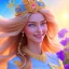 Placeholder: Beautyful smiling young woman, long hair amazing blue eyes, flowers, happy cosmic, bright colors, blue, pink, gold, jewels, realistic, photo real, clear sunny background, highly detailed, high contrast, 8k high definition, unreal engine 5, extremely sharp detail, light effect, sunny light background