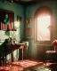 Placeholder: Room scene with retro hair monster, Wes Anderson style, realistic photo, concept art, smooth, unreal engine 5, god lights, ray tracing, RTX, lumen lighting, ultra detail, volumetric lighting, 3d.