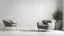 Placeholder: Scandinavian living room with gray armchair on empty white wall background. 3d rendering