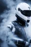 Placeholder: All Black racing suit AnnaSophia Robb, portrait, ghost mask, wearing high tech racing helmet, white smoke, dark, rage, sorrow, high definition, ultra 8 k, volumetric lighting, blue fire, fog