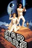 Placeholder: retro futurist movie poster for Star Wars episode 4 featuring luke and leia on top of a stone shaped as "STAR WARS" death star vin background, r2-d2 and C3PO behind to the right