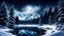 Placeholder: A mystical winter night scene; dark pine trees surround a snow-covered lake, reflecting the moonlight. Snowflakes twirl through the air, enchanting the serene winter forest.