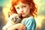 Placeholder: young red haired child lovingly cradles a sweet blue eyed Siamese kitten in her arms, the two of them exuding an air of peace and grace. Modifiers: Award winning photography fantasy oil on canvas photorealistic very attractive dynamic lighting fantastic view ultra detailed cinematic postprocessing VRay neon Iridescent aesthetically perfect facial features Tesselated