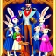 Placeholder: A magician stands in front of a group of children who sit in front of him on a mat on the floor and pulls out a rabbit from a top hat, the children look open-mouthed and wide-eyed and clap their hands, in the background a parrot stands on a pole and observes what is happening