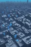 Placeholder: Dystopian city filled with blue flags