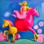 Placeholder: Big pink plastic toy horse.19th painting