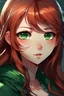 Placeholder: anime girl with dark skin that has long red hair and green eyes