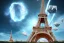 Placeholder: Eiffel tower made from diamonds . nebula in sky . flying cars passing by.