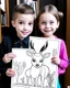 Placeholder: carton style: Check out a picture of A girl AND A boy (2 years) showcasing their finished deer coloring page in a frame or as a gift for someone special.