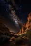 Placeholder: A night sky filled with stars in a brown canyon