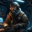 Placeholder: sci fi mechanic on space ship with ushanka