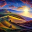 Placeholder: Tuscany hills, beautiful fantasy landscape, realistic and natural, cosmic sky, detailed full-color, nature, hd photography, fantasy by john stephens, galen rowell, david muench, james mccarthy, hirō isono, realistic surrealism, elements by nasa, magical, detailed, gloss, hyperrealism