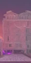 Placeholder: Snoop dogg. a chair. pink houses, pink sky, pink smoke, trees