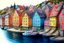 Placeholder: Colored pencil drawing, Very detailed, Drawing of the colorfull houses in the city Bergen in Norway. Colorfull, professional, detailed, pencil strokes, calm composition, zoom out, very detailed and realistic