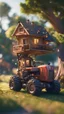 Placeholder: tractor with a tree house on top,bokeh like f/0.8, tilt-shift lens 8k, high detail, smooth render, down-light, unreal engine, prize winning