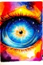 Placeholder: "You hypocrite, first take the plank out of your own eye, and then you will see clearly to remove the speck from your brother’s eye" is a vividly bold, mesmerizing watercolor masterpiece that redefines Modern Lowbrow Celestial art, showcasing a harmonious blend of vibrant colors.