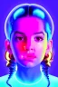 Placeholder: Rosalía artist, Realistic image, natural waist up portrait, perfect eyes, glow, eye liner. sweet face, pigtails hair, spray line make up, glow. lips, gold. big rings piercing, led ornament, pearls. inflatable latex coat, cold, led lights, minimal, neon, pink, blue, gold, vibrant color, highly detailed, art stations, concept art, smooth, unreal engine 5, god lights, ray tracing, RTX, lumen lighting, ultra detail, volumetric lighting, 3d, finely drawn, high definition, 4k.