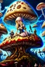 Placeholder: Alice in Wonderland, in a space suit, sitting on a huge mushroom, with tentacles hanging down, in an alien landscape