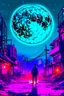 Placeholder: midle shoot, red full moon at night and one human siluette staring at moon in higtech, dark, sleeping city , sharp focus, detailed, masterpiece, 8k resolution, dark fantasy concept art, dynamic lighting, hyperdetailed, intricately detailed, Splash screen art, deep colors, shiny lighting, neo-punk style, complementary colours, neo-impressionism expressionist style , surreal, style bymodigliani, kandinsky