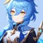 Placeholder: Genshin woman, Clear Focus High resolution, Calm Background, Light skinned woman, Blue long beatiful hair, Yellow sparkling eyes, Very Beatiful Face, A twin sister that has a diffrent clothing and color style, Splash art