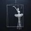 Placeholder: 2d yarn and string art, minimalism, ballerina in arabesque pose made entirely out of white string, dark negative space, extreme contrast, concept art, stunning, dramatic, filigree, intricate details, string textures, strands of string hanging down from to on frame