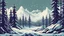 Placeholder: a cold and dangerous environment, forest, harsh snowy, windy, trees, retro pixel art style,