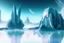 Placeholder: ice, lagoon, seashore, distant futuristic city, epic, sci-fi