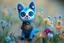 Placeholder: closeup, sharp focus, cute faced happy bioluminescent mohair fantasy steampunk animal cat creature, needle felt, big shiny blue eyes S<AI in sunshine, flower pattern background