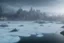 Placeholder: ice, lagoon, seashore, distant futuristic city, epic, sci-fi