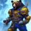 Placeholder: An angry bear warrior in blue and gold armor, background of Inka jungle, high detail, smooth, realistic, digital illustration, Artstation, artgerm,