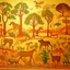 Placeholder: A tan semi-desert grounds with animals designed in African pottery painted by Paul Ranson